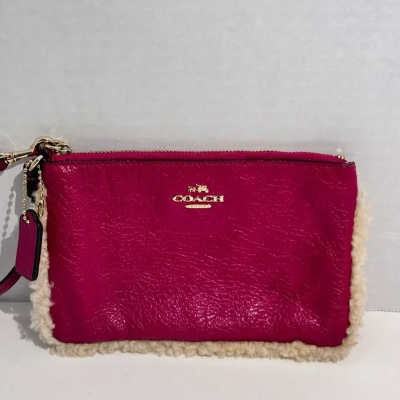 Coach Wristlet New York Shearling Natural Leather Mix Mini Saddle Pink - Picture 13 of 14